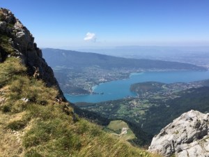 A mountain ibex overlooking Lake Annecy, from just below the summit terrace.
