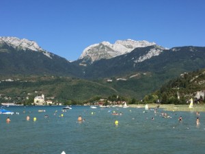 La Tournette rises above the warm waters of Lake Annecy.